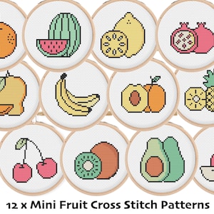 12 x Mini Fruits Cross Stitch Charts / 2.5 inch - 3 inch Cross Stitch Patterns / Mini Cross Stitch PDF / Small Cross Stitch Patterns