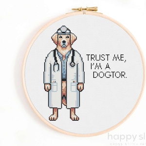 Grappig Dogtor Labrador-kruissteekpatroon (digitale download)