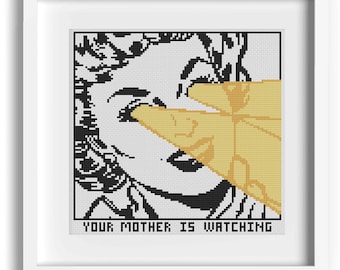 Grappig kruissteekpatroon 'Je moeder kijkt' (digitale download)
