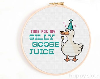 Silly Goose Juice Cross Stitch Pattern - Time for My Silly Goose Juice Cross Stitch Chart - Funny Goose Cross Stitch Patterns