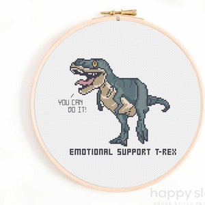 Lustiges T-Rex Kreuzstichmuster: Dinosaurier zur emotionalen Unterstützung (PDF-Muster)