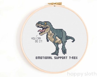 Emotional Support T-Rex Cross Stitch Pattern -  Funny Dinosaur Cross Stitch Chart - Silly Cross Stitch Patterns - Cute Animal Pattern