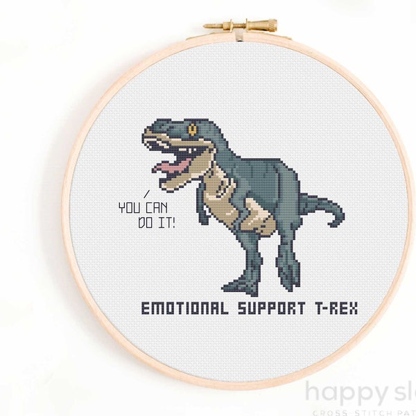 Supporto emotivo T-Rex Schema punto croce - Schema punto croce divertente dinosauro - Schemi punto croce sciocchi - Schema animale carino