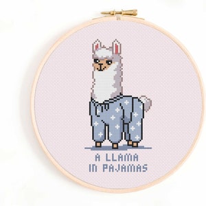 A Llama in Pajamas Cross Stitch Pattern -  Cute Llama Cross Stitch Chart - Funny Cross Stitch Patterns - No-Prob-Llama