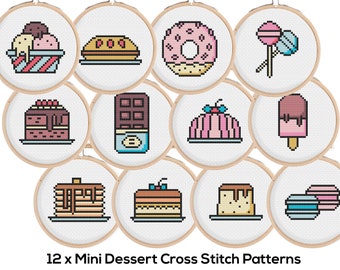 12 x Mini Desserts Cross Stitch Charts / 2.5 inch - 3 inch Cross Stitch Patterns / Mini Cross Stitch PDF / Small Cross Stitch Patterns