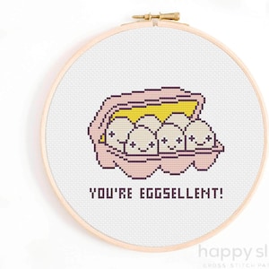 You're Eggsellent Cross Stitch Pattern - Cute Eggs Cross Stitch - Kawaii Eggs Cross Stitch Pattern - Excellent Eggs Cross Stitch PDF