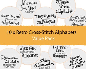 Retro Kreuzstich Alphabete: Mid Century Font Pack (Digitaler Download)