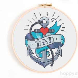 Dad Tattoo Anchor Cross Stitch Pattern (Digital Download)