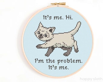 I'm the Problem Cross Stitch Pattern - I'm the Problem It's Me Cross Stitch Chart - Funny Possum Stitch Patterns - Funny Cat Cross Stitch