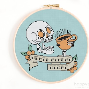 Death Before Decaf Cross Stitch Pattern - Espresso Cross Stitch - Funny Cross Stitch, Coffee Cross Stitch