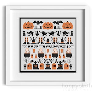 Halloween Sampler Cross Stitch Pattern: Spooky Scandi Design (Digital Download)