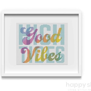 High Tides Good Vibes Cross Stitch Pattern: Ombre Rainbow (Digital Download)