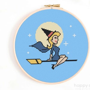 Samantha Witch Cross Stitch Pattern: Retro Pop Culture (Digital Download)