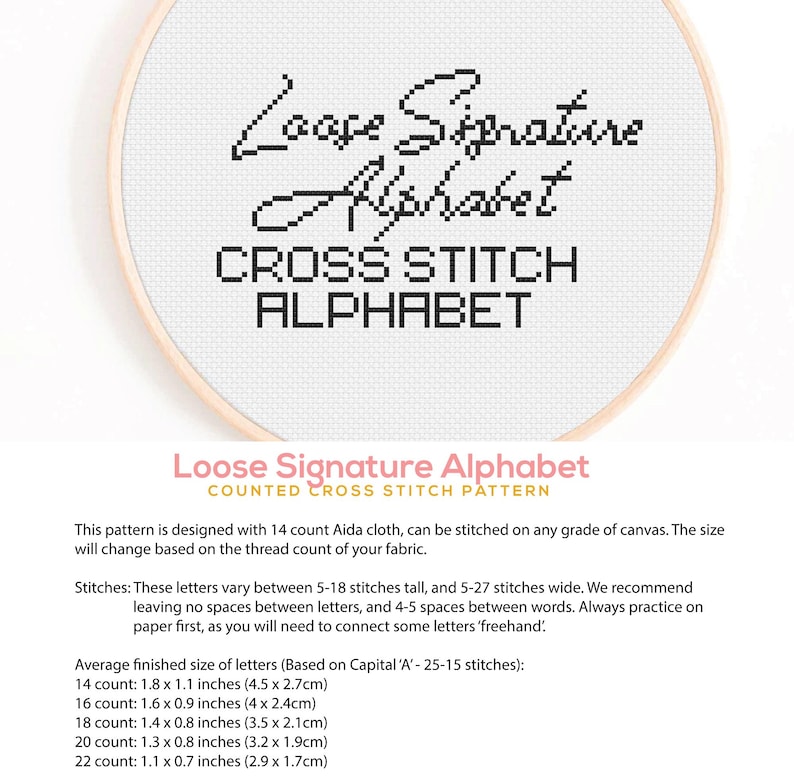 Alfabetos de caligrafía cursiva para punto de cruz: Paquete de fuentes DIY (Descarga digital) imagen 11