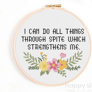 I Can Do All Things Through Spite, Which Strengthens Me - Funny Cross Stitch Pattern - Mental Health Cross Stitch - Motivational Quote