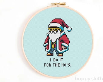 Gangsta Santa Kreuzstich-Muster: Lustiges Weihnachts-Design (Digitaler Download)