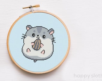 Hamster Cross Stitch Pattern - Cute Fat Little Hamster Cross Stitch Chart - Kawaii Cross Stitch Patterns