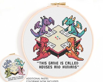 Houses and Humans Cross Stitch Pattern - Dungeons and Dragons PDF Pattern - DnD Funny Pattern Instant Download