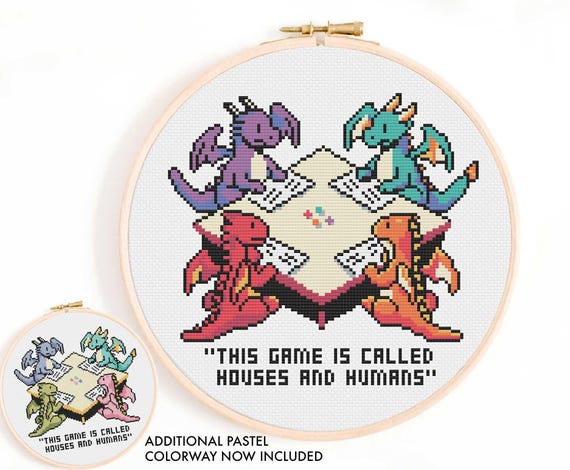 Houses and Humans Cross Stitch Pattern - Dungeons and Dragons PDF Pattern - DnD Funny Pattern Instant Download