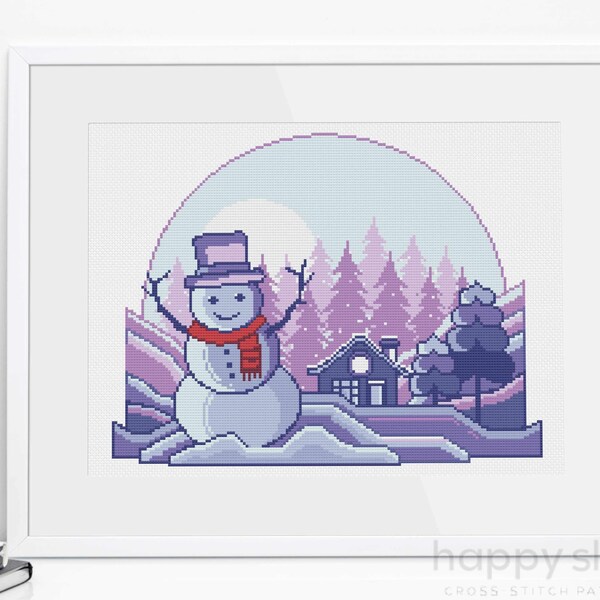 Christmas Snowman Winter Cross Stitch Embroidery Pattern - PDF Pattern