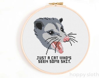 Funny Opossum Cross Stitch Pattern: 'Just a Cat' (Digital Download)