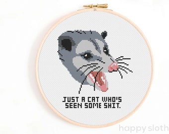 Opossum Kreuzstichmuster - Nur eine Katze, die einige Scheiße gesehen hat Kreuzstichvorlage - Lustiges Opossum-Stichmuster - Müll Panda