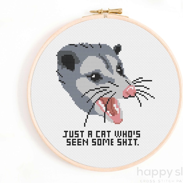 Opossum Cross Stitch Pattern - Just a Cat Who's Seen Some Shit Cross Stitch Chart - Funny Possum Stitch Patterns - Trash Panda