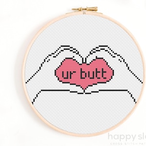 Funny &#39;I Luv Ur Butt&#39; Cross Stitch Pattern: Valentine&#39;s Gift (Digital Download)
