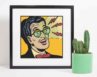 Röntgenspecificaties: komisch kruissteekpatroon: retro popart (digitale download)