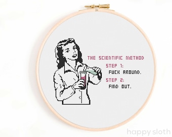 Scientific Method Cross Stitch Pattern: Funny Chemistry Lab Design (Digital Download)
