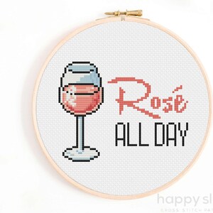 Wine Cross Stitch - Rosé All Day Stitch Pattern - Instant Download PDF