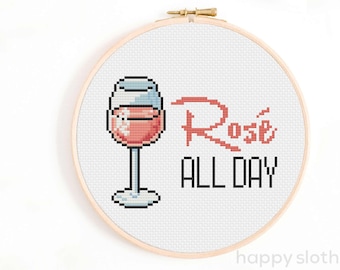 Wine Cross Stitch - Rosé All Day Stitch Pattern - Instant Download PDF