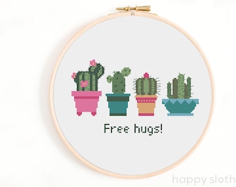 Free Hugs Cross Stitch Pattern / Indoor Plant Cross Stitch PDF