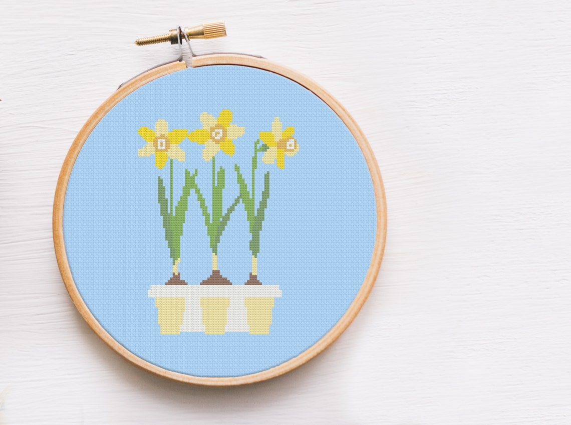 Daffodils Cross Stitch Pattern Bright Floral Daffodil Cross | Etsy