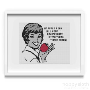 Funny &#39;Apple a Day&#39; Retro Cross Stitch Pattern (Digital Download)