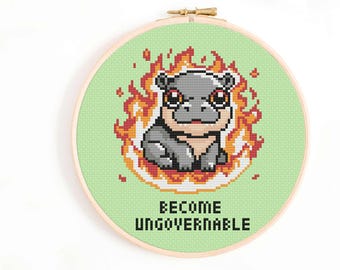 Patrón de punto de cruz "Vuélvete Ingobernable": Diseño de hipopótamo pigmeo (Patrón PDF)