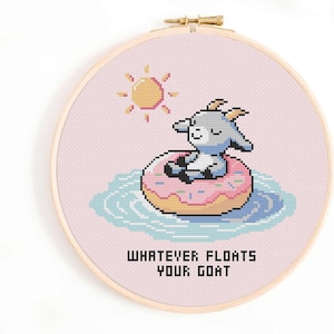 Cross Stitch Pattern, Goat Pool Float PDF Download, Funny Animal