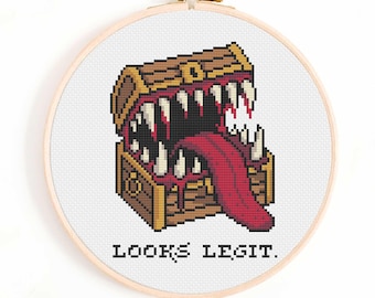 Ziet er legitiem uit kruissteekpatroon - Dungeons and Dragons pdf-patroon - DnD grappig patroon direct downloaden - Borst nabootsen