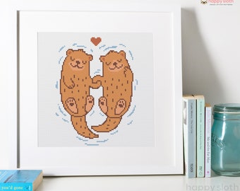 Cute Otters Cross Stitch Pattern / Wedding Cross Stitch Pattern / Significant Otters