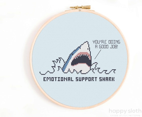 Emotional Support Shark Cross Stitch Pattern: Funny Animal Chart (Digital Download)