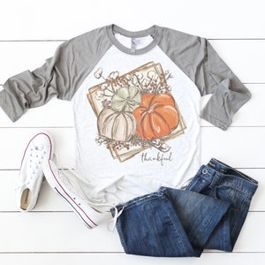 Thankful Raglan | Thanksgiving Shirt | Pumpkin Watercolor Raglan | Fall Raglan