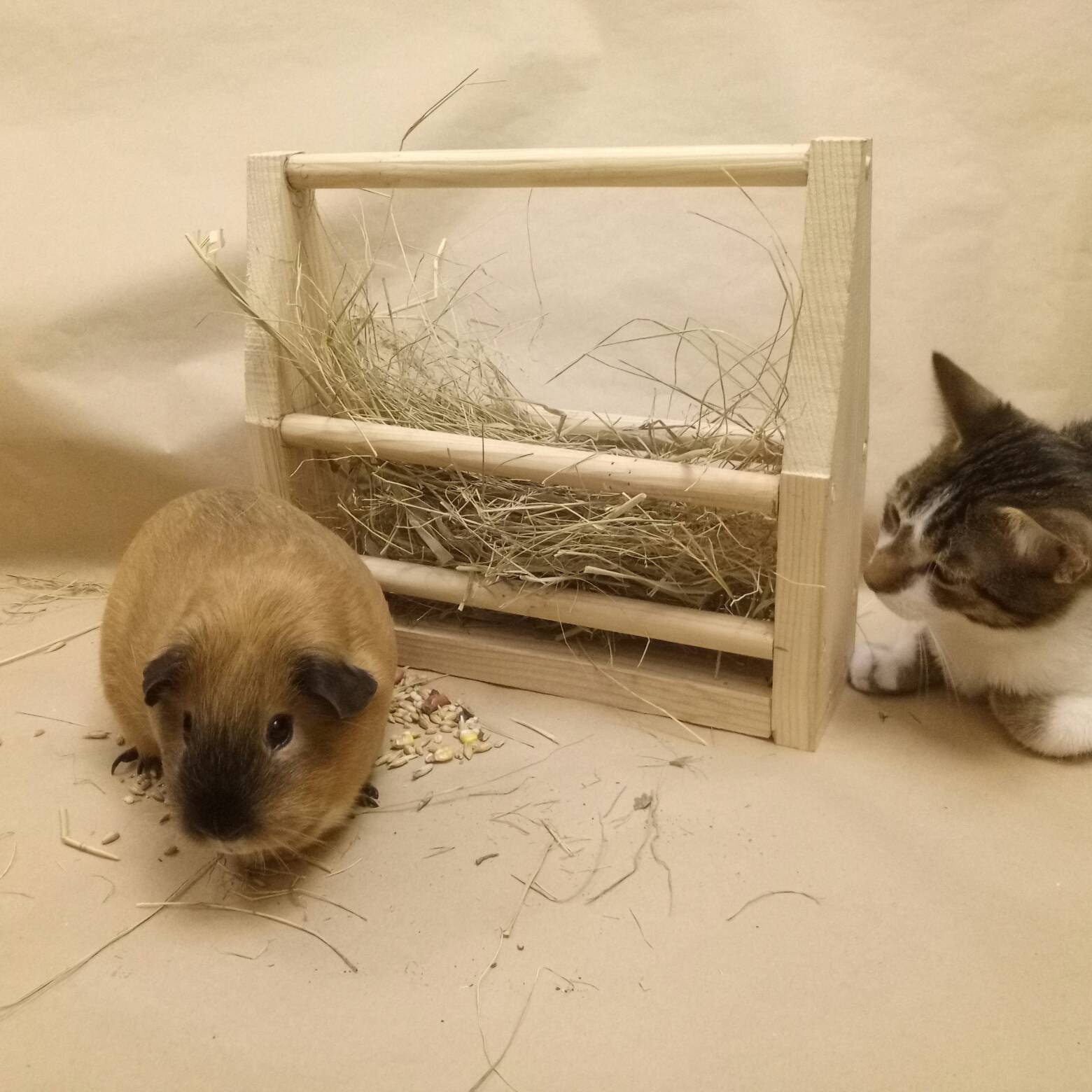 Wooden hay rack for rabbits and guinea pigs, wooden hay feeder, hay