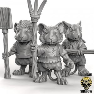 Mouse Folk Farmers 3D Printed Resin Miniature | Tabletop Role Playing | Dungeons and Dragons | Pathfinder Miniatures | Wargaming