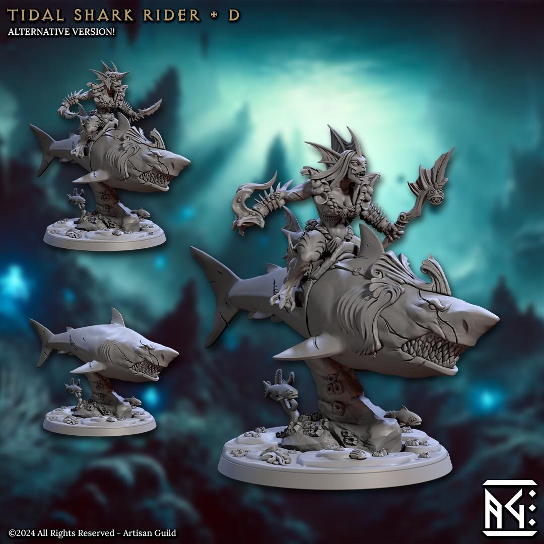 High Tide Jurakin Shark Riders V4 (50mm Base) 3D Printed Resin ...