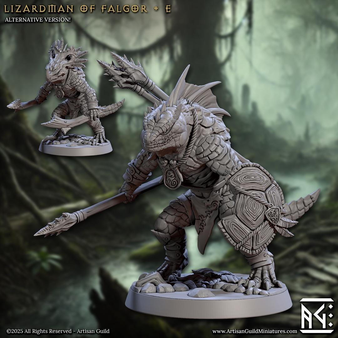 Falgor Lizardman V5 (30mm Base) 3D Printed Resin Miniature | Tabletop ...