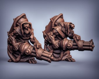 Rat Men Chain Gunner 3D Printed Resin Miniature | Tabletop Role Playing | Dungeons and Dragons | Pathfinder Miniatures | Wargaming