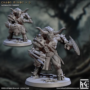 Beastmen Chaos Minotaur v4 (50mm base) 3D Printed Resin Miniature | Tabletop Role Playing | Dungeons and Dragons | Pathfinder Miniatures