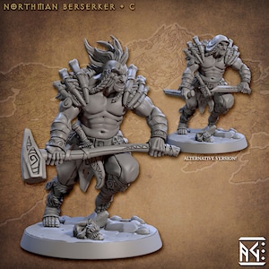 Northmen Berserker v3 (30mm Base) 3D Printed Resin Miniature | Tabletop Role Playing | Dungeons and Dragons | Pathfinder Miniatures | War