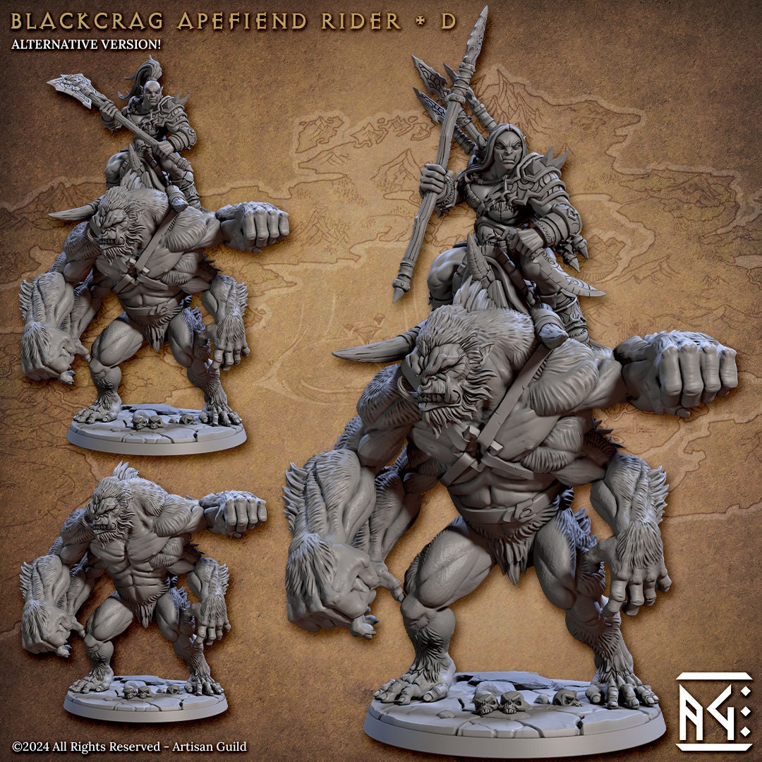 Blackcrag Apefiend Rider V4 (50mm Base) 3D Printed Resin Miniature ...