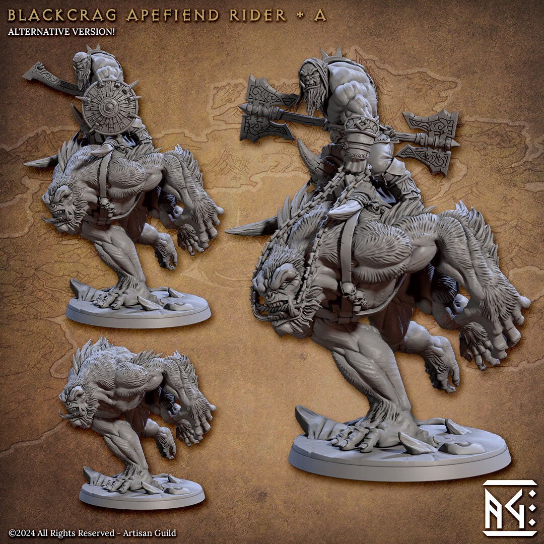 Blackcrag Apefiend Rider V1 50mm Base 3D Printed Resin Miniature ...